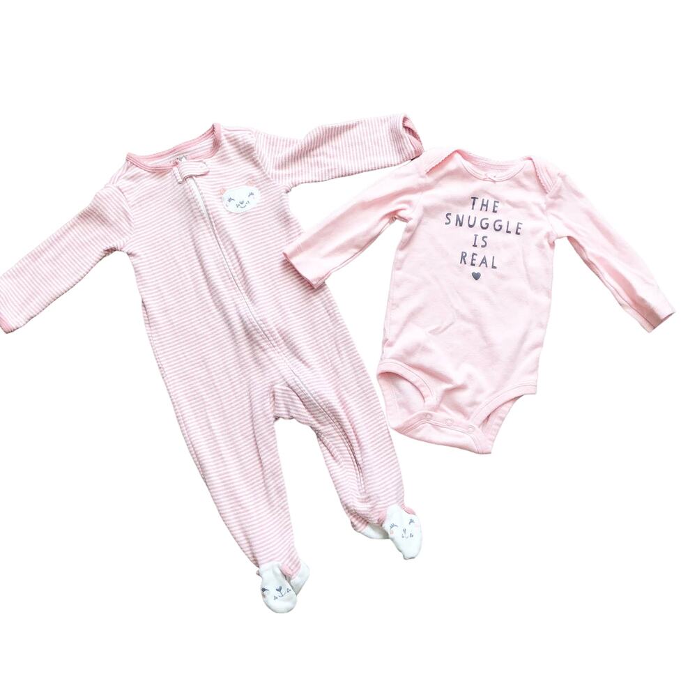 Carters Baby Infant Girl 9M Pink Striped Long Sleeve Full Zip Sleeper & Bodysuit